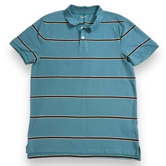 Old Navy Mens Polo T Shirt Top Short Sleeve Pullover Stripes Teal Black White Sm - Picture 1 of 7